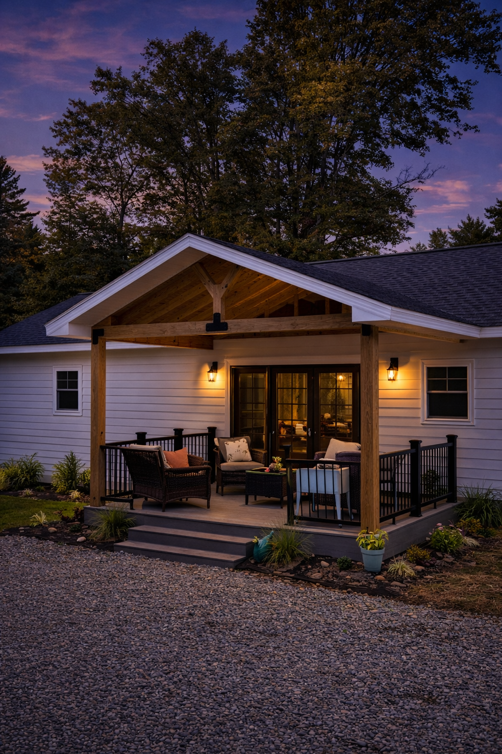 Covered porch with lighting