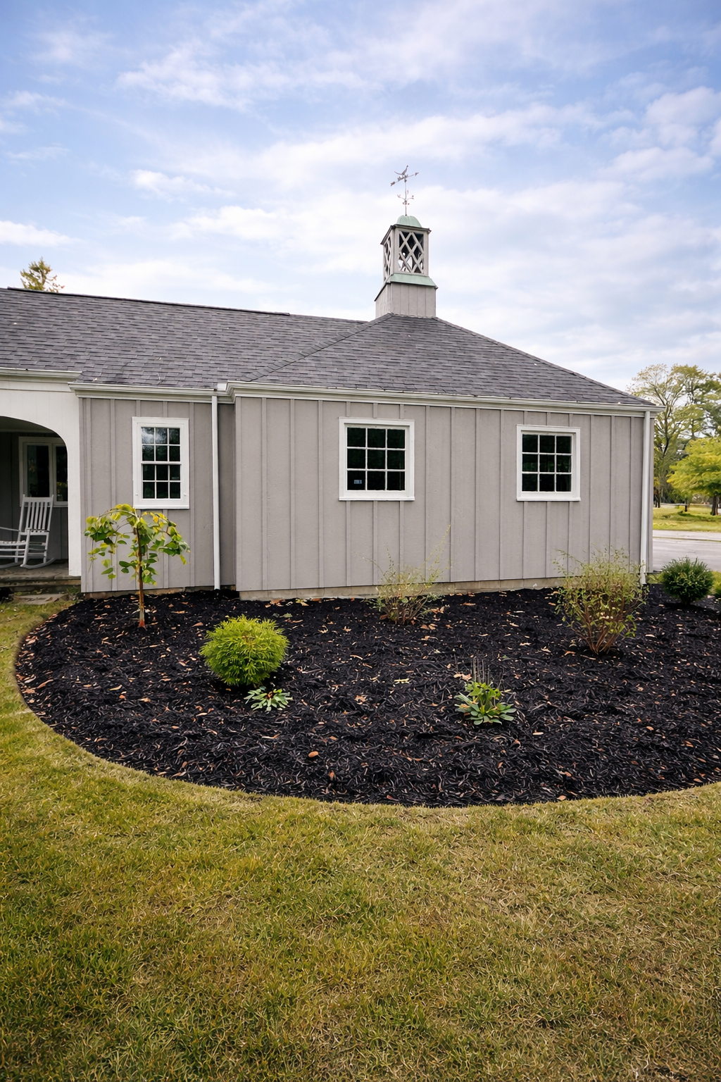 Exterior siding and landscaping