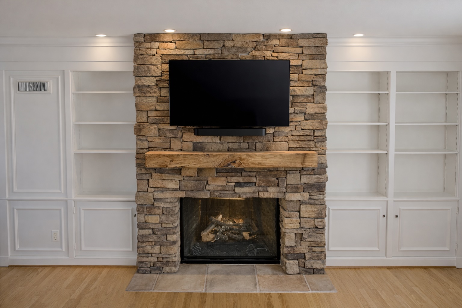Second angle of a custom fireplace wall