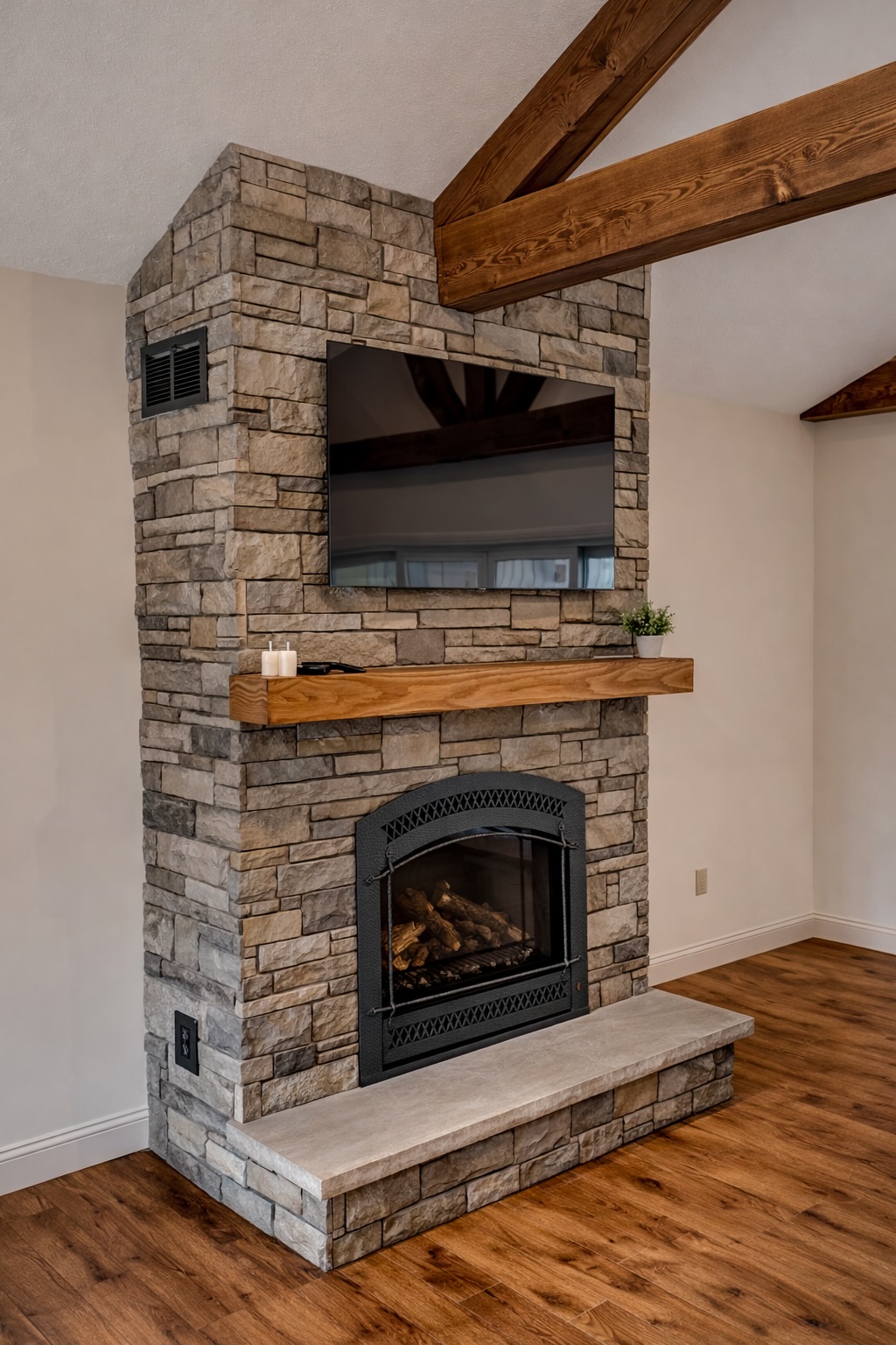 Completed fireplace feature wall with clean finish details